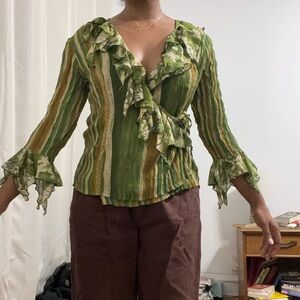 Piano vintage wrap ruffle detail stripe blouse, S
